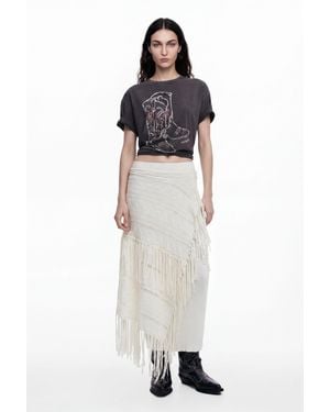 Desigual Fringed Knit Skirt, Cotton - White