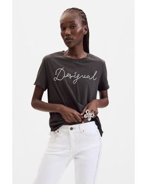 Desigual T-Shirt 100% Baumwolle Buchstaben, Damen, Baumwolle, Schwarz