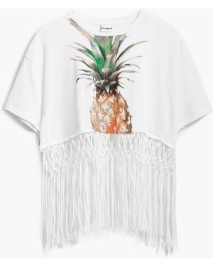 Desigual Pineapple Cropped T-Shirt, Cotton - White