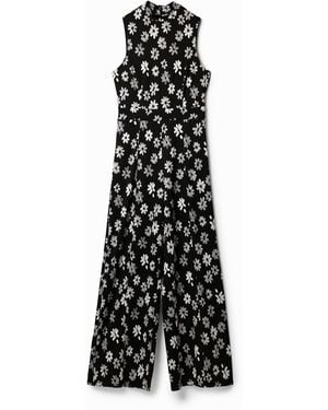 Desigual Contrast Floral Jumpsuit, Outlet, Polyester - White