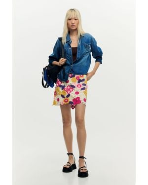 Desigual Falda Mini Crochet, Mujer, Blanco - Azul