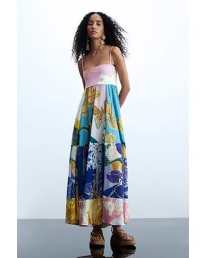 Desigual Printed Long Dress, Polyester - Blue