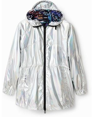 Desigual Metallic Hooded Parka, Polyester - Blue