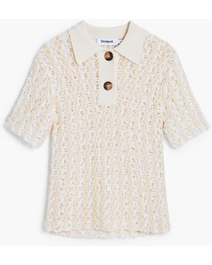 Desigual Crochet Polo Top - White