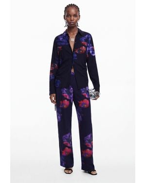 Desigual Fluid Floral Trousers, Viscose - Blue