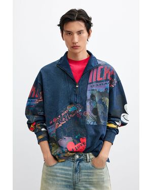 Desigual Mickey Collage-Sweatshirt, Herren, Baumwolle, Blau