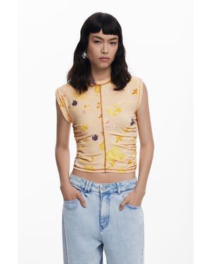 Desigual Blumen-T-Shirt - Blau