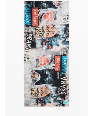 Desigual Foulard Estampado Rectangular, Viscosa, Negro - Gris