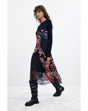 Desigual Asymmetric Floral Dress M. C. Lacroix, Modal - Blue
