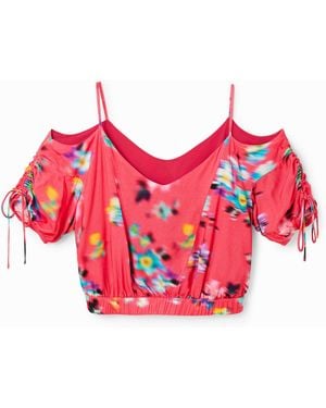 Desigual Short Gathered Floral Blouse, Viscose