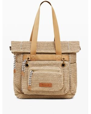 Desigual Large Modular Raffia Backpack - Natural