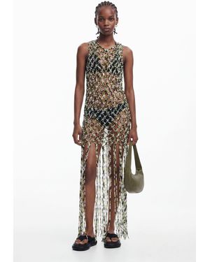 Desigual Mesh Dress With Net Effect, Cotton - White