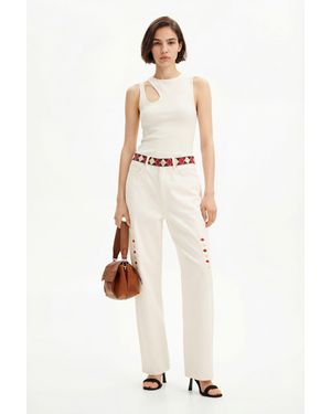 Desigual Cropped Denim Trousers With Diamond-Shaped Edges. Cotton - White