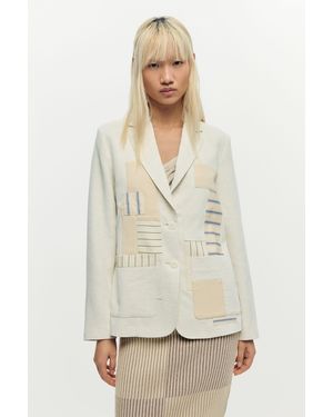 Desigual Weiße Patchwork-Blazer, Viskose, Weiß - Natur