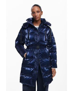 Desigual Long Iridescent Padded Coat - Blue