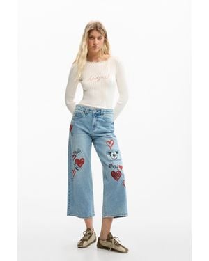 Desigual Mickey Mouse Hearts Jeans, Cotton - Blue