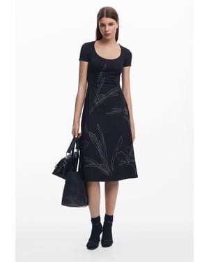 Desigual Midi Dress With Floral Silhouettes - Blue
