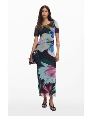 Desigual Watercolor Floral Fitted Dress - White