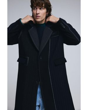 Desigual Long Striped Wool Coat - Blue