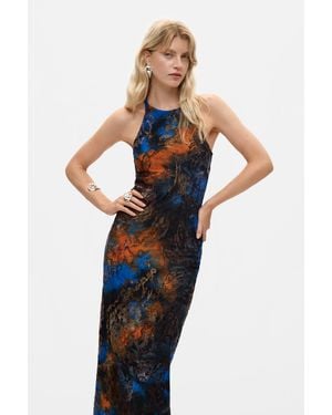 Desigual Midi Flocked Dress - Blue