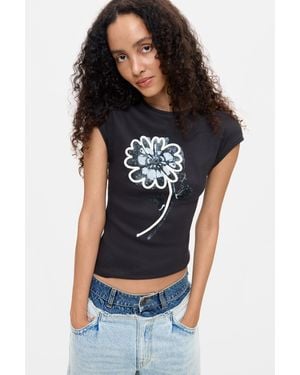 Desigual Floral Printed T-Shirt, Cotton - Black