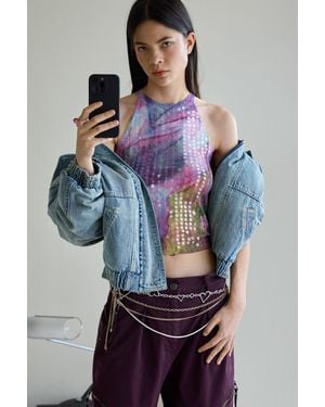 Desigual Halter Paillette T-Shirt - Blue