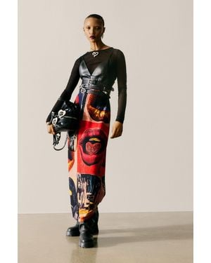 Desigual Vestido Tirantes Bocas - Rojo