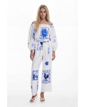 Desigual Tamesis White & Blue Jumpsuit 25swpw06
