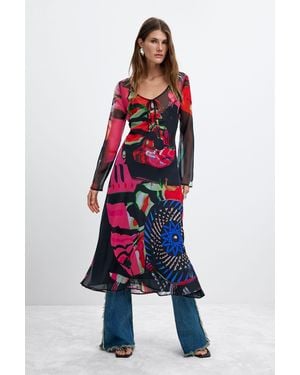 Desigual Printed Long-Sleeve Dress M. C. Lacroix, Polyester - Red