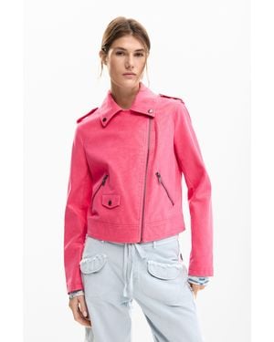 Desigual Biker Jacket With Leather Effect, Polyurethane - Red