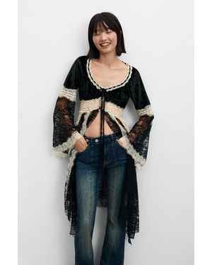 Desigual Lace V-Neck T-Shirt - Blue
