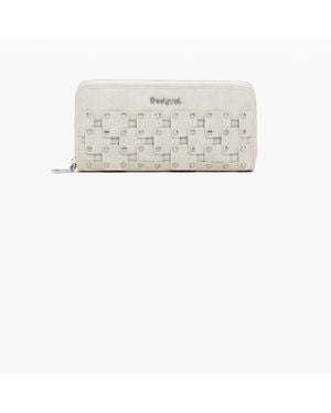 Desigual Monedero Efecto Piel Tachuelas Grande - Blanco