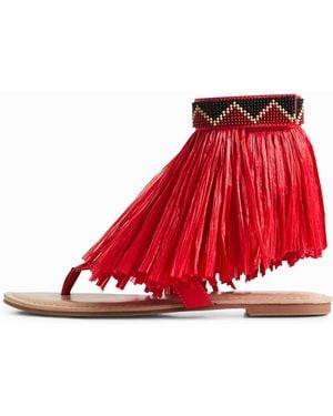 Desigual Stella Jean Fringed Flat Sandal, Polyester - Red