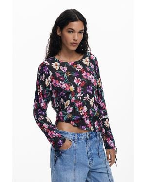 Desigual Pleated Floral Blouse - Blue