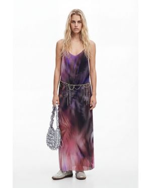 Desigual Pleated Dress With Floral Print, Polyester - Purple