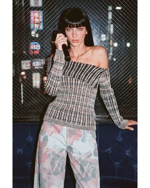 Desigual Ribbed Boat Neck Sweater - Gray