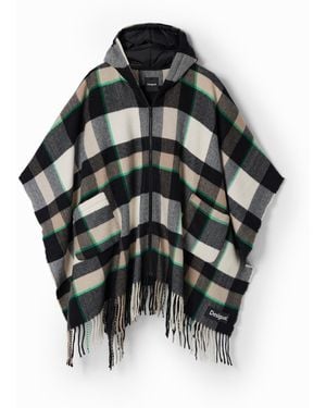 Desigual Plaid Hooded Poncho - Black