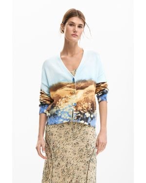 Desigual Landscape Cardigan Jumper, Cotton - Blue