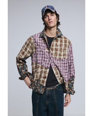 Desigual Long-Sleeved Checked Patch Shirt, Cotton - Yellow