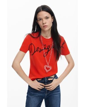 Desigual Camiseta Logo Punto, Mujer, Algodon, Rojo