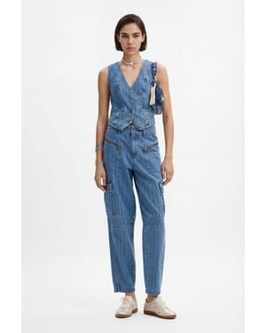 Desigual Striped Denim Cargo Trousers - Blue