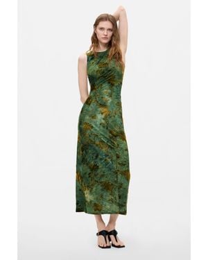 Desigual Flockiertes Midikleid, Polyester, Grün
