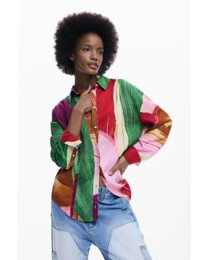Desigual Camisa Entallada Estampada - Rojo