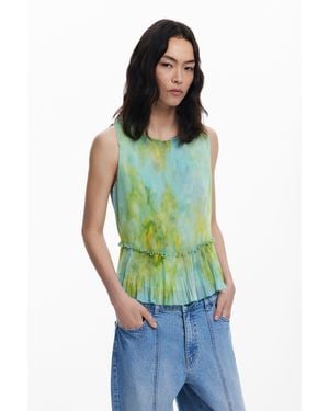 Desigual Blusa Plisados Volante - Verde