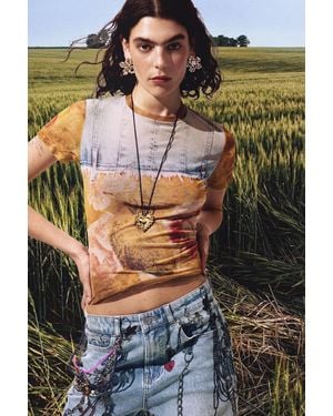 Desigual Patchwork T-Shirt, Polyester - Yellow