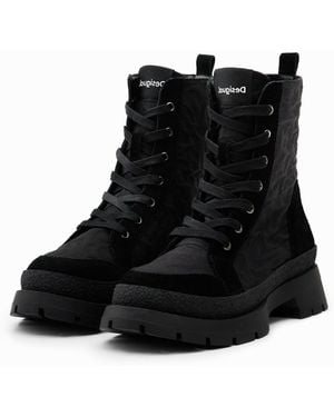 Desigual Bota Cordones Efecto Leopardo, Negro