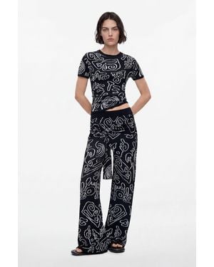 Desigual Jacquard Knit Trousers - Blue