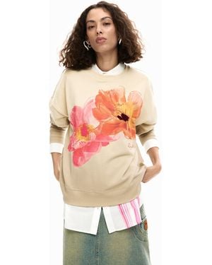 Desigual Floral Print Sweatshirt, Cotton - Red