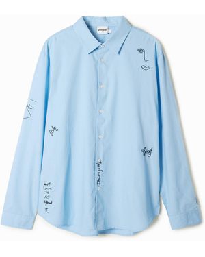 Desigual Embroidered Details Shirt, Cotton - Blue