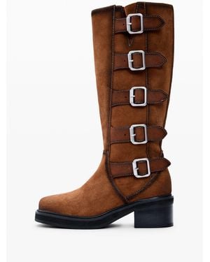 Desigual Bota Alta Hebillas Piel, Mujer, Cow Leather, Marrón